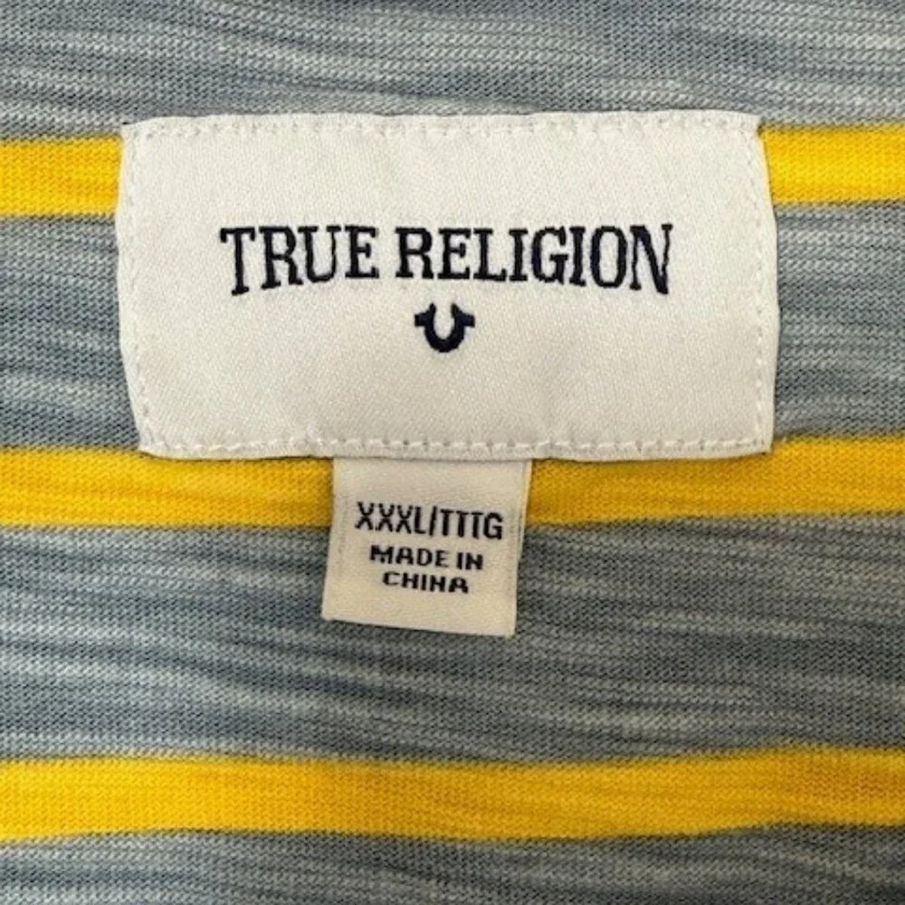 True‎ Religion Shirt Mens  XXXL Yellow Gray Henley